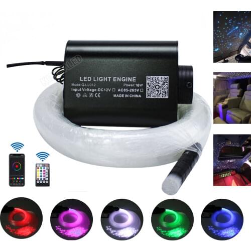 16W Car use RGBW Fiber Optic Star Ceiling Lighting kit 430/335 Strands (0.75+1+1.5mm)*3/4M Blutooth APP Control Starry Lights