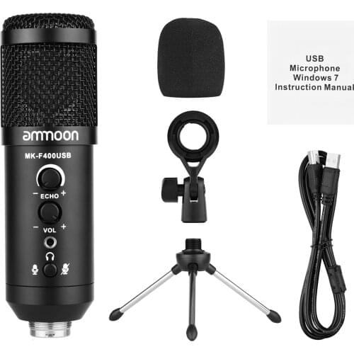 Ammoon USB Condenser Microphone Computer Mic Kit with Mini Desktop Metal Tripod Stand Windscreen USB Cable for Music Recording