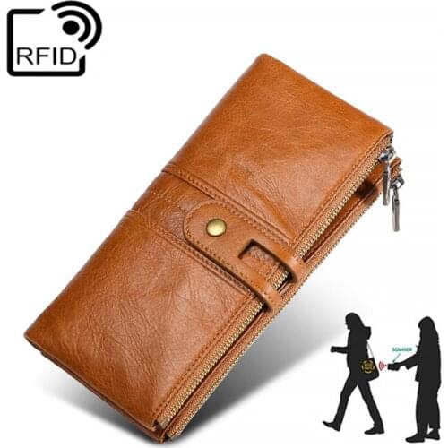 Light Luxury Cowhide Leather Women Men Long Wallet RFID anti-Theft Bag Purse Credit Card Money Holder Retro Zipper Bags 2019