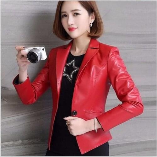Large Size Motorcycle Leather Jacket Women New 2021 Women Leather Coat Short Slim Female Leather Clothing PU Black Red