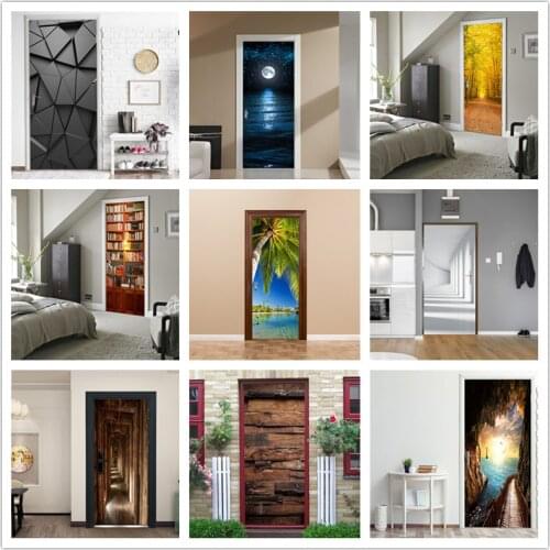 Landscape 3D Door Sticker For Living Room Bedroom PVC Waterproof Wallpaper For Fridge DIY Renovation Adhesive Poster For Doors