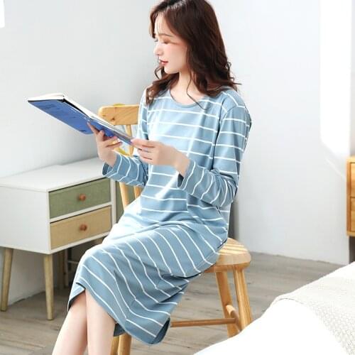 2021 new spring and autumn pajamas women nightdresses plus size nightdresses long pregnant women nightdresses long-sleeved cotto