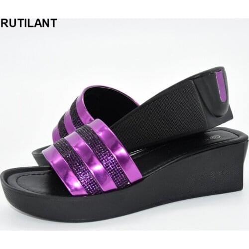 New Designs Italy Style Ladies Slipper African Women Party Sandals Good Quality Low Heels Shoes Without Bag Set Nigeria Women