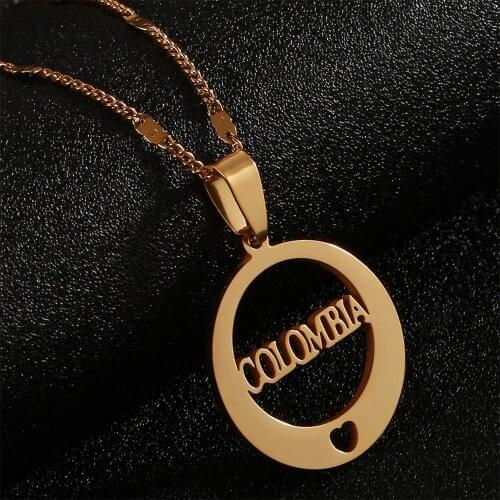Stainless Steel Round Alphabet Colombia Pendant Necklace Heart Colombia Chain Jewelry