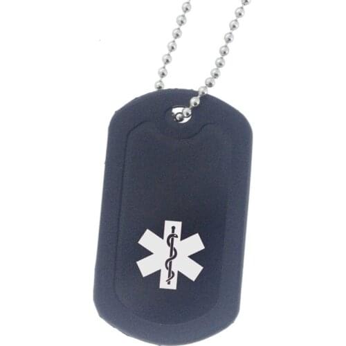 Custom high quality Black DIABETES T1 T2 DIABETES ON INSULIN Medical ID aluminum Dog Tag Necklace
