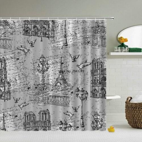 Paris Tower Bath Curtains Waterproof Shower Curtain 3D Fabric Bathroom Decoration With Hook 180*180cm French Romance Bath Screen