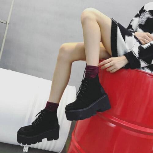 Sexy Autumn Boots Women Platform Boots Black Punk Style Boots For Women High Heels 8cm Platform Motorcycle Ankle Boots A64-41