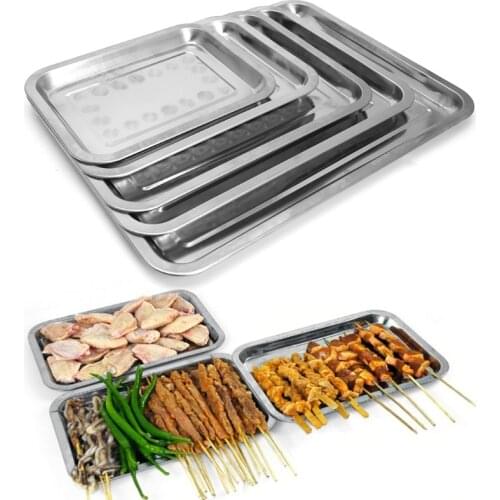 Stainless Steel Rectangular Plate Barbecue Grilled Fish Tray BBQ Food Container RXJB