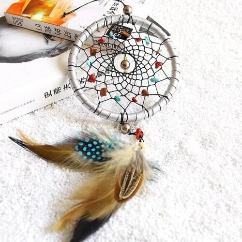 Silver Moon Rattan Dream Catcher With Natural Stone Accents pendant Home Window car Hang decoration
