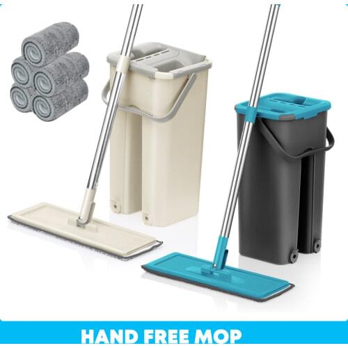 Floor Mop Bucket Hand Free Household Automatic Flat Floor Mop Kitchen Home Wooden Floor Cleaning Microfiber Pads