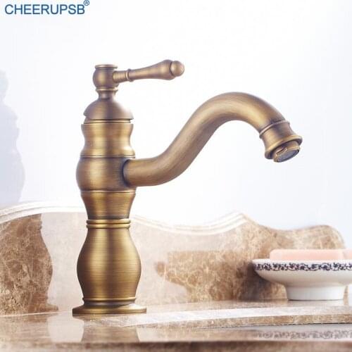 Bathroom Basin Sink Brushed Gold Faucet 360 Degree Rotation Copper Mixer Single Handle Vintage Tap Hot Cold Water Hole Faucets