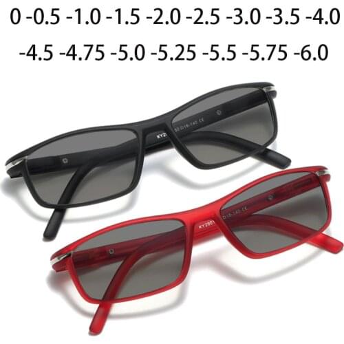 Sun Photochromic Myopia Eyeglasses Men Finished Square Chameleon Lens Prescription Glasses 0 -0.5 -0.75 -1.0 -2 To -6