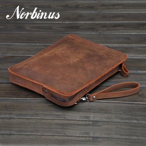 Norbinus Men Genuine leather Handbag Vintage Messenger Shoulder Crossody Bags Tablet PC Laptop Bag Clutch Business Briefcase