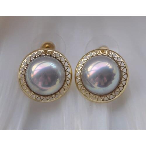 Z11053 18mm Peacock-Gray Shell Mabe Pearl Dangle Earring