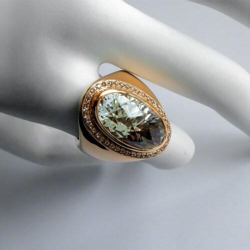 New Vintage Gold Color Big Oval Zircon Rings For Women Luxury Female Jewelry Party Accessories Birthday Valentine Gifts