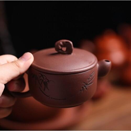 Yixing Original Ore Purple Clay Teapot Large-Opening Tree Stump Shaped Tea Pot Chinese Hand-Lettering Teaware Kungfu Tea Set