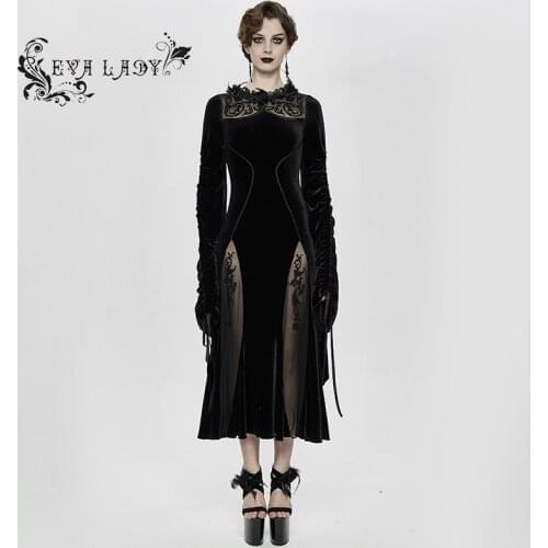 EVA LADY Womens Gothic Dress Gorgeous Vintage Velvet Adjustable Cuffs Sexy Daily Party Long Dresses