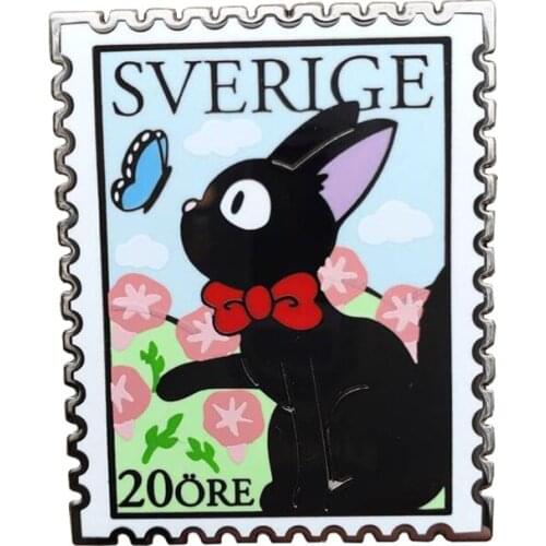 Black JiJi Kikis Delivery Service Enamel Pin Just follow your heart and keep smiling Badge Jewelry