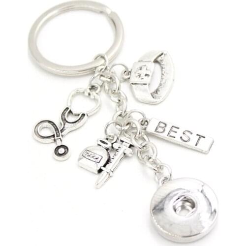 1PC DIY Snap Keychain 18mm Snap Jewelry Best Nurse Hat Key Chain Handbag Charm Key Ring Nurse Gift Bijoux
