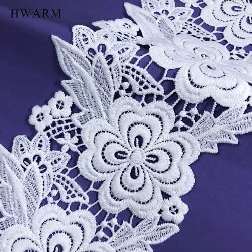 10yard High Quality White Sewing Trim African Arts Craft Lace Fabric Ribbon Flowers With Leaves 12cm Wedding Dress Accessories