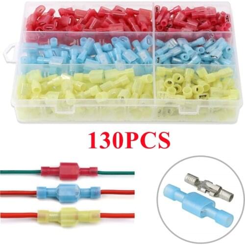 130Pcs Nylon Fully Insulated Spade Terminal Waterproof Male Female Crimp Terminals Electrical Cable Wire Connector Terminals