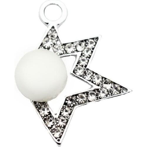 20pcs/lot Metal Silver Exploding Stars Crystal Pearl Dangle Charms Lobster Clasp Charms For Necklace Bracelet DIY Jewelry