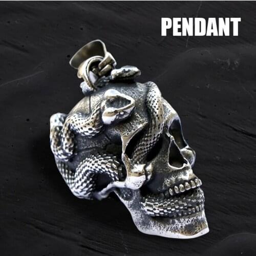 2021 Stainless Steel Skull & Snake Necklace Halloween Personality Skull Pendant for Halloween Cosplay Decor NOV99