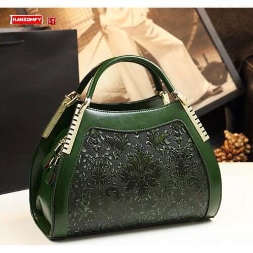 2021 Fashion Cowhide leather women handbags female embossed flowers shoulder messenger dumplings bag ladies portable tote bags