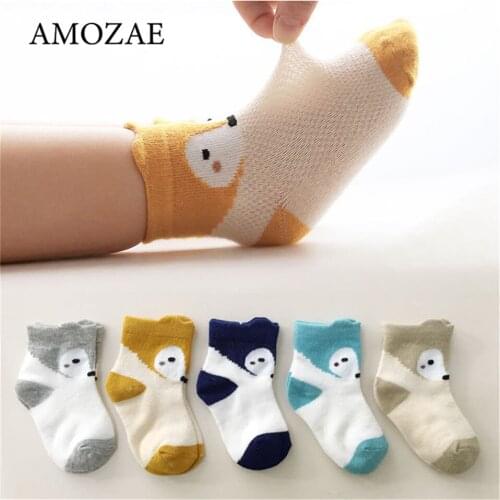 5 Pairs/Lot Baby Socks Unisex Lovely Cartoon Animal Fox Print Children Sox Breathable Mesh Kids Girl Boy Socks