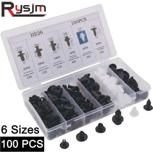 6 sizes 100pcs Fastener Clip with Box Mixed Car Body Push Retainer Pin Rivet Bumper Door Trim Panel Retainer Fastener Kit