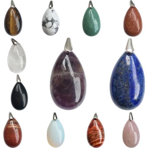 Free Shipping Fashion Jewelry Lapis Lazuli Crystal Aveturine Opal Tiger Eye Jaspe Carnelian Howlite Drop Pendant Bead WFH710