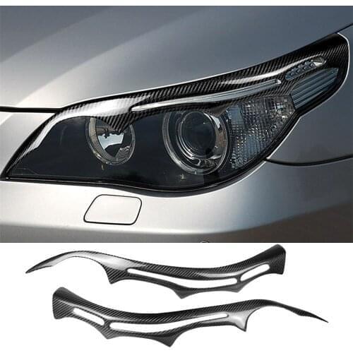 Real Carbon Fiber Front Headlight Eyelids Eyebrow Trim Decorative Cover Fit for BMW 5 Series E60 2004-2010 Car Assessoires
