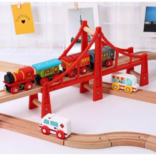 Wooden Track Railway Bridge Accessories Educational Toys Tunnel Cross Bridge Compatible All Wood Track Biro Wood Toy Train Track
