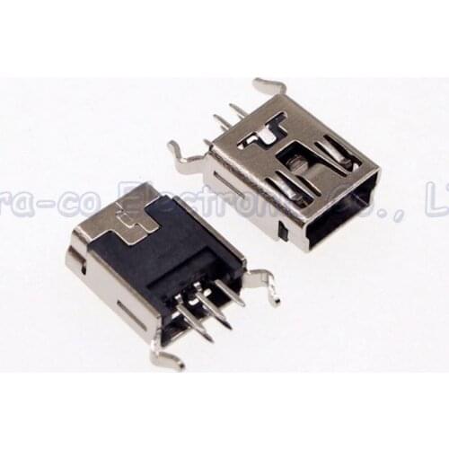100pcs Mini 5P USB Female Socket MINI USB Connector 180 degrees 2 curved feet