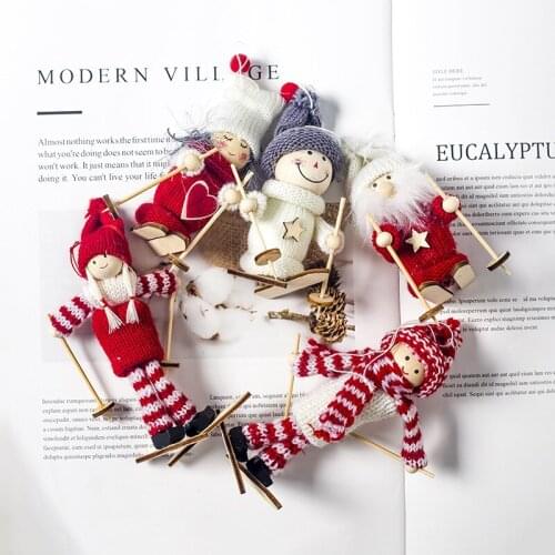 Kawaii Christmas Tree Angel Ornaments Cute Ski Girl Pendant Xmas Wool Hat Skiing Doll Hanging Decoration For Home Party Kid Gift