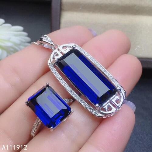 KJJEAXCMY fine jewelry natural sapphire 925 sterling silver women pendant necklace chain ring set support test noble