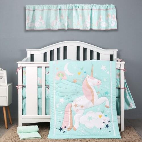 Lovely Pony Baby Bedding Set for New Born 7Pcs Ins Baby Cot Qrganizer Cute Baby Quilt Crib Bedding Set Bedskirt Mattress Cover