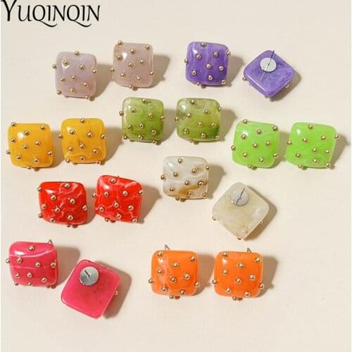 Metal Spot Resin Acrylic Cute Earrings Vintage Geometric Ethnic Big Earring For Women Statement Korean Earings Fashion Jewelry