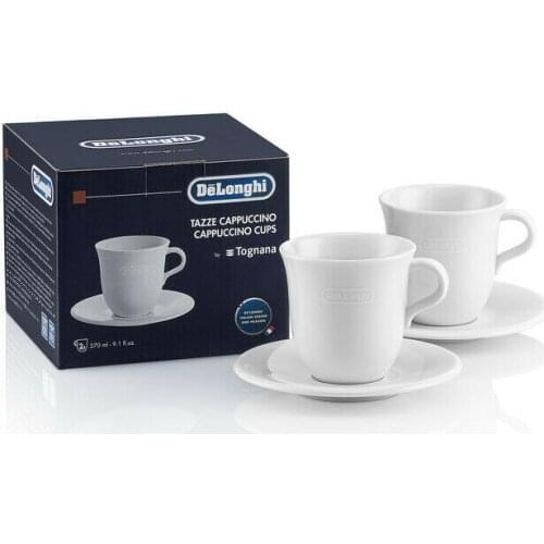 Delonghi 2x Tognana mugs cappuccino 270ml porcelain white ceramic + saucers