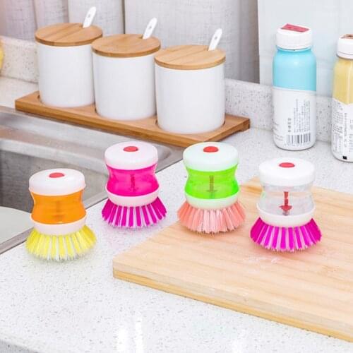 Kitchen Gadgets Hydraulic Washing Brush Pot Pan Dish Bowl Cleaning Brushes With Washing Up Liquid Soap Dispenser