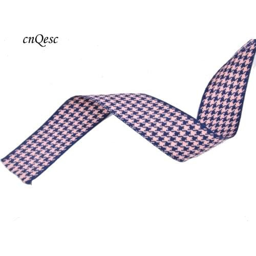 38mm Pink navy blue Houndstooth hemp cotton ribbon Plaid ribbon for fascinator hair accessory dress hat bag decoration belt