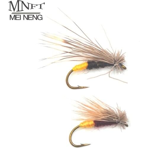 MNFT 10PCS Yellow Belly Caddis Brown Dry Lure Trout Nymph Fly Fishing Hook #10 Artificial Brown Fly Flies Bait Lures