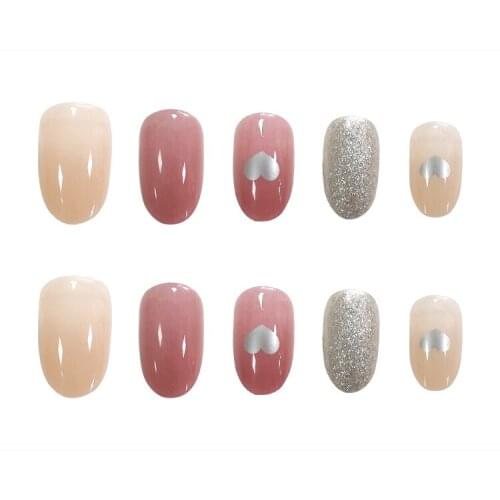 Fake Nails Short Round Head Bean Paste Powder Love Nail Stickers Finished Nail Stickers 24 Pcs Nail Stickers With Glue SANA889