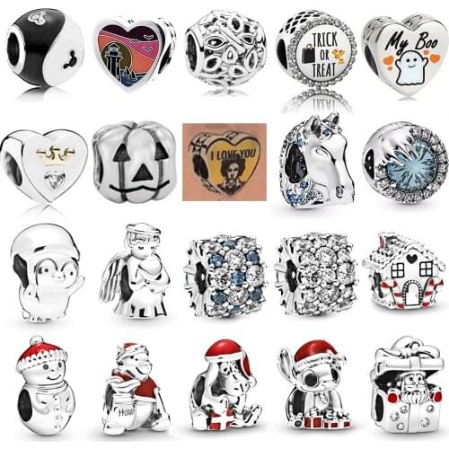 NEW 2019 100% 925 Sterling Silver Winter Halloween Christmas Frozen Crystal Penguin Charm Fit DIY Women Original Bracelet Gift