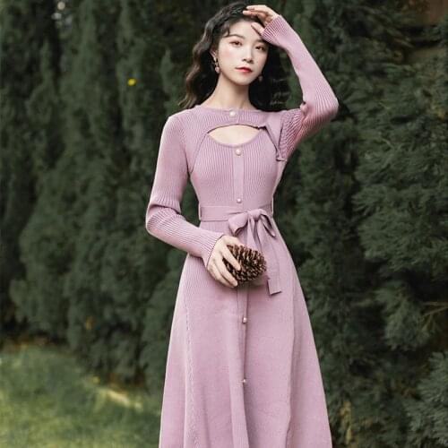 SWEETXUE Autumn Winter Slim Sexy Knitted Long-Sleeved Casual Dresses