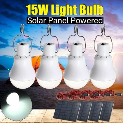 1/4pcs 15W Solar Panel Powered Rechargeable LED Solar Light Bulb Portable Outdoor Lighting Camping Hiking Tent Fishing Lamp Yard
