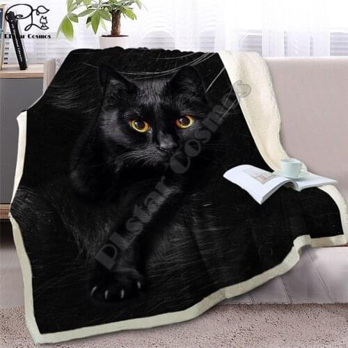 Gray Cat Throw Blanket on Bed 3D Animal Plush Sherpa Blanket Pet Siamese Bedspreads Fur Print Thin Quilt Drop Ship style-2