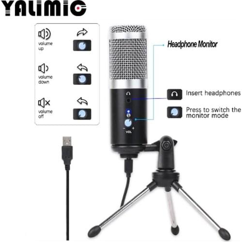 Professional Microphone Condenser for Computer PC USB Plug +Tripod Stand YouTube Broadcasting Recording Microfone Karaoke Mic