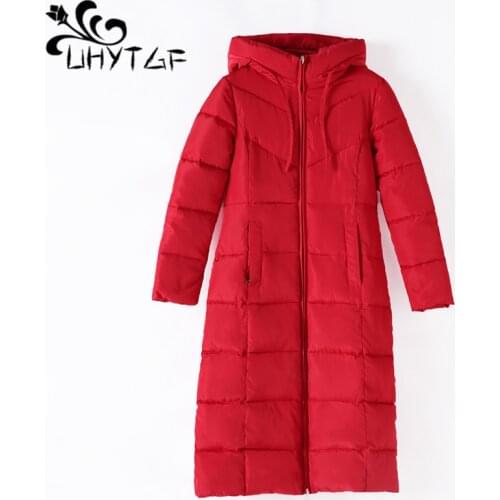 UHYTGF Female down cotton jacket Fashion long Winter Coats Plus size Lady clothing Jackets Parka Women thick Snow Wear Coat X384