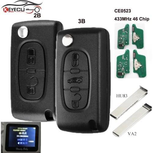 KEYECU CE0523 0523 Remote Flip Remote Key ASK/ FSK 433MHz ID46 for PEUGEOT 207 307 308 407 ,for CITROEN C2 C3 C4 C5 C6